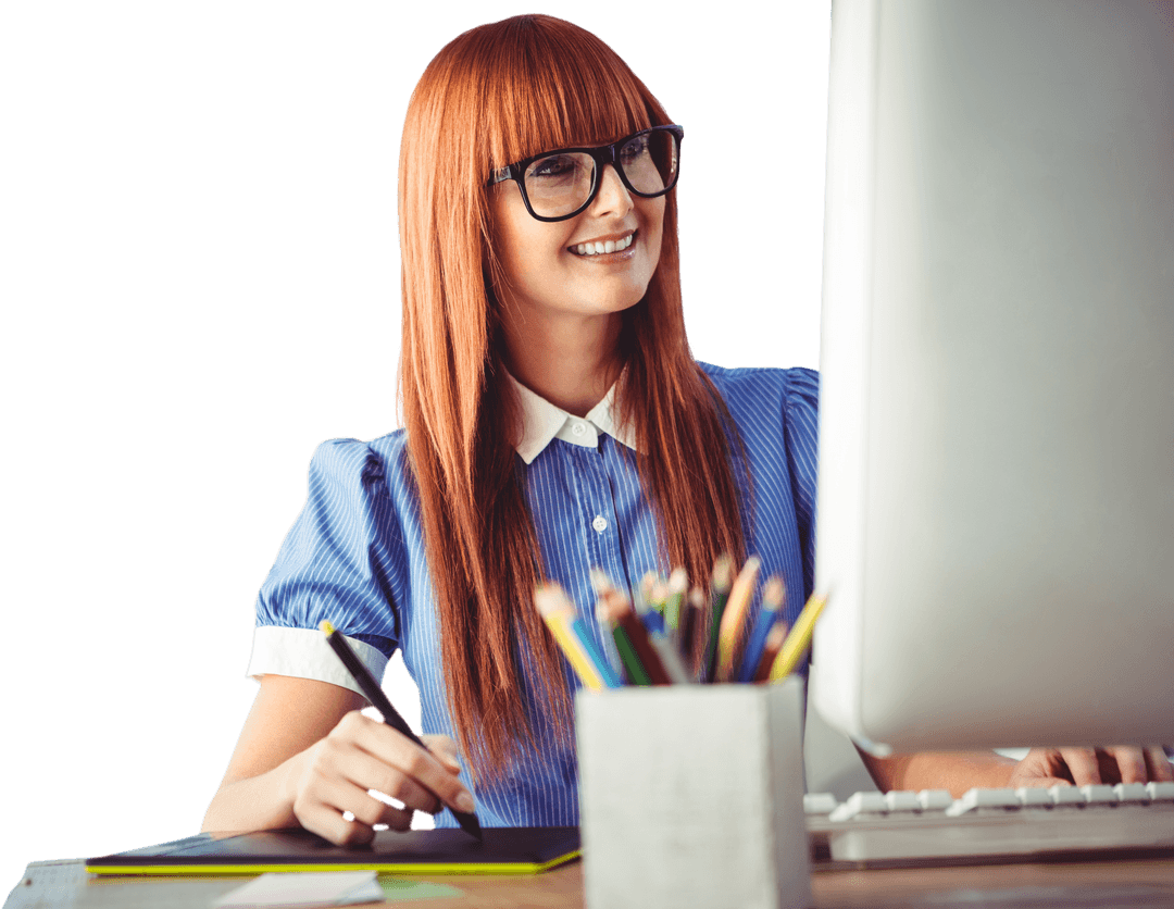 Attractive Female Graphic Designer Smiling at Work