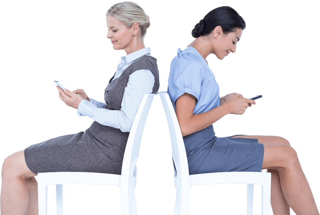 Transparent Collaboration: Businesswomen Using Smartphones Back-to-Back