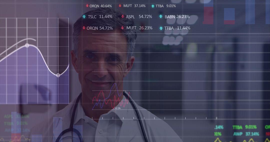 Doctor Analyzing Financial Data with Digital Interface