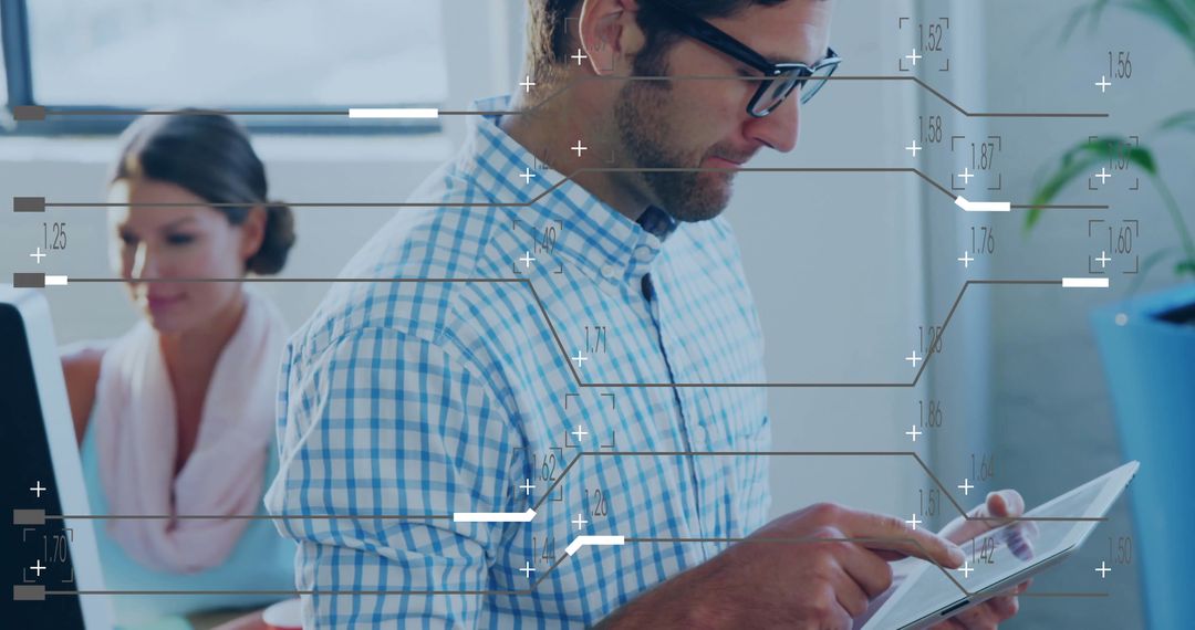 Diverse Professionals Analyzing Global Data on Digital Device