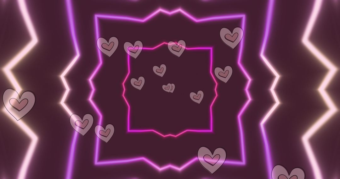 Neon Hearts and Geometric Shapes on Black Background