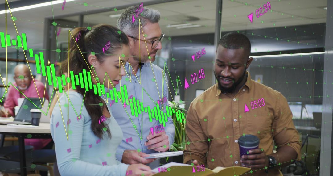 Diverse Team Analyzing Business Growth with Digital Data Visualization