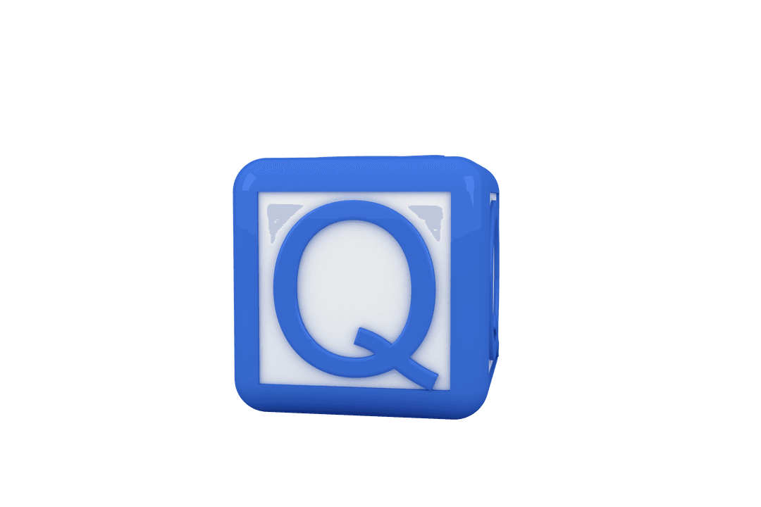 Blue Letter Q Cube on Transparent Background Vector Illustration