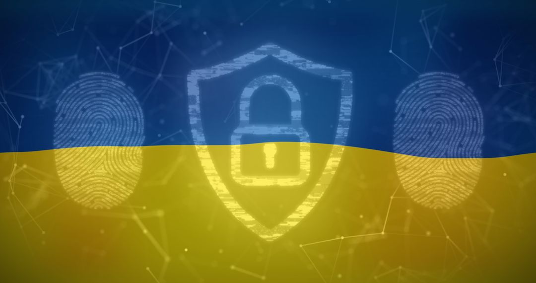 Cybersecurity Symbolism with Ukraine Flag Overlay