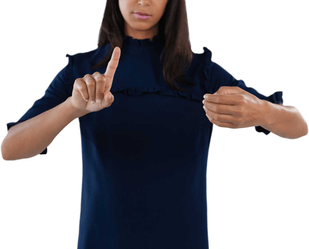 Woman Signaling Number One on Transparent Background
