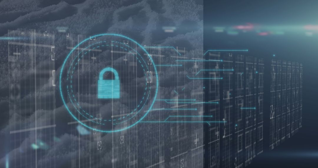 Digital Padlock Overlay with Futuristic Network Background