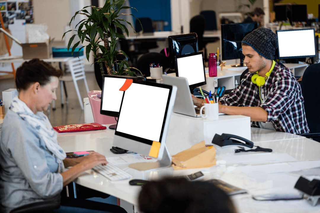 Transparent Office Computers with Diverse Employees Collaborating