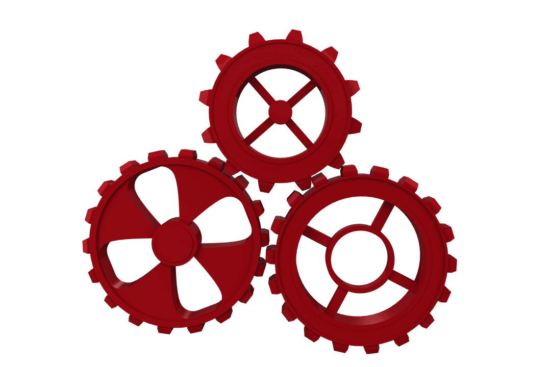 Red Cogs on Transparent Background for Industrial Design Projects