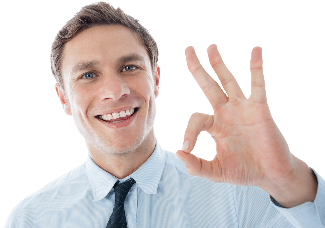 Happy Businessman Showing Positive Gesture on Transparent Background