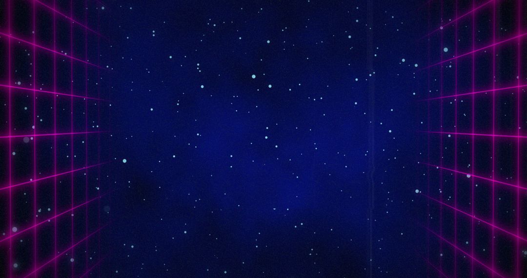 Futuristic Digital Space with Neon Grids and Stars