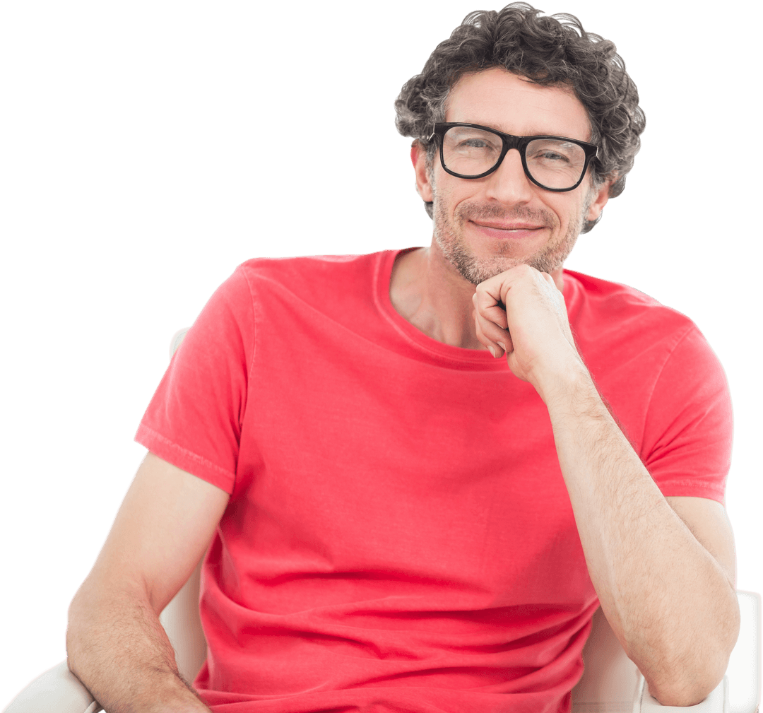 Transparent Background Smiling Man in Casual Red Shirt