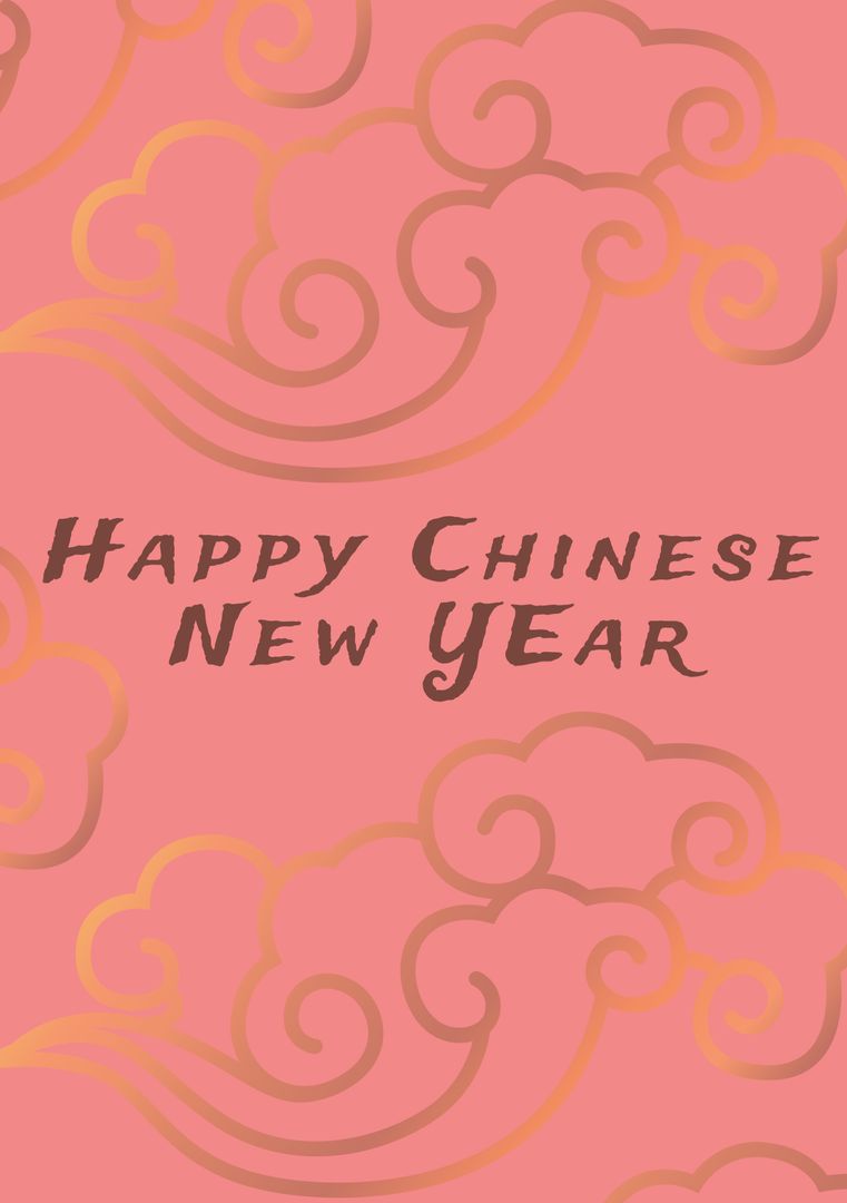 Festive Chinese New Year Greeting Card with Whimsical Clouds