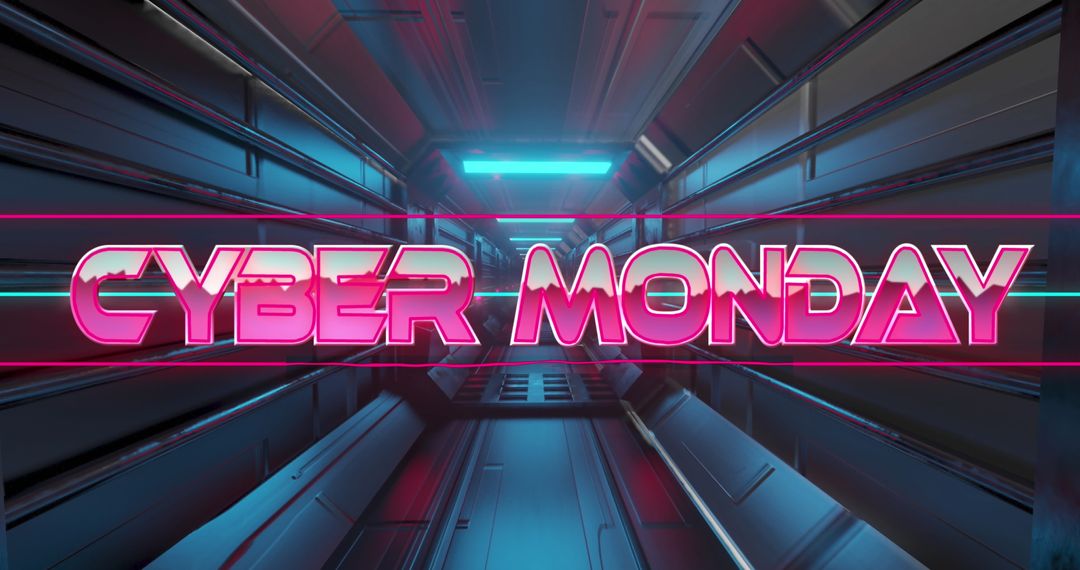 Cyber Monday Neon Text with Futuristic Background