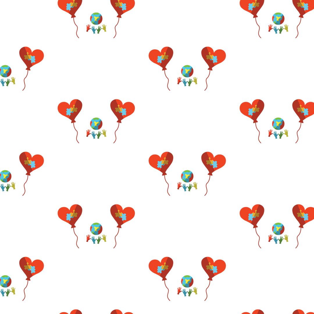 Seamless Transparent Pattern with Heart Balloons and Earth