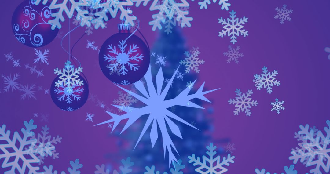 Festive Snowflakes and Ornaments with Blurred Christmas Tree