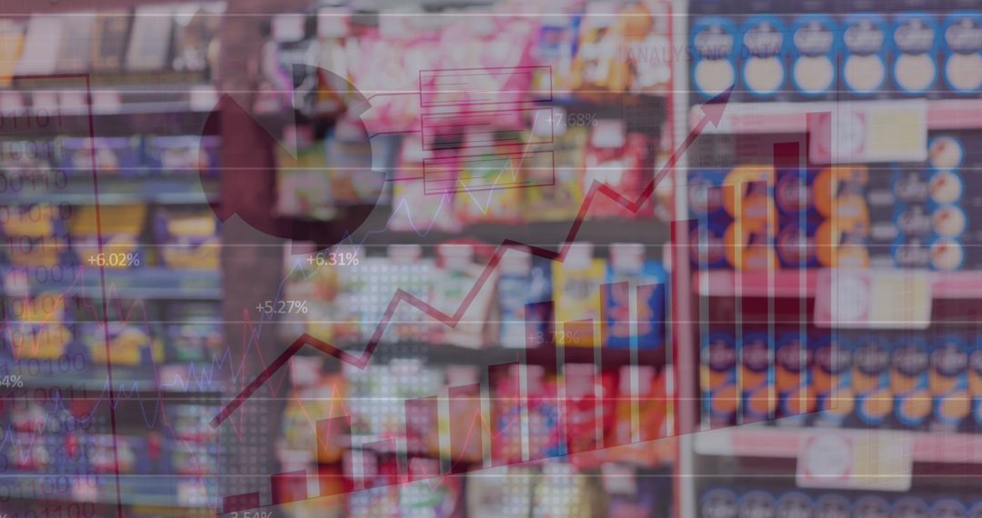 Superimposed Financial Data Over Supermarket Products