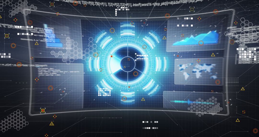 Futuristic Data Processing Screen with Digital Interfaces
