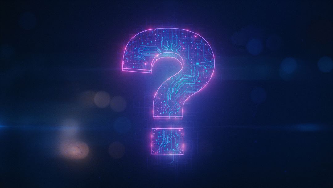 Glowing Neon Circuit Pattern Question Mark in Futuristic Interface