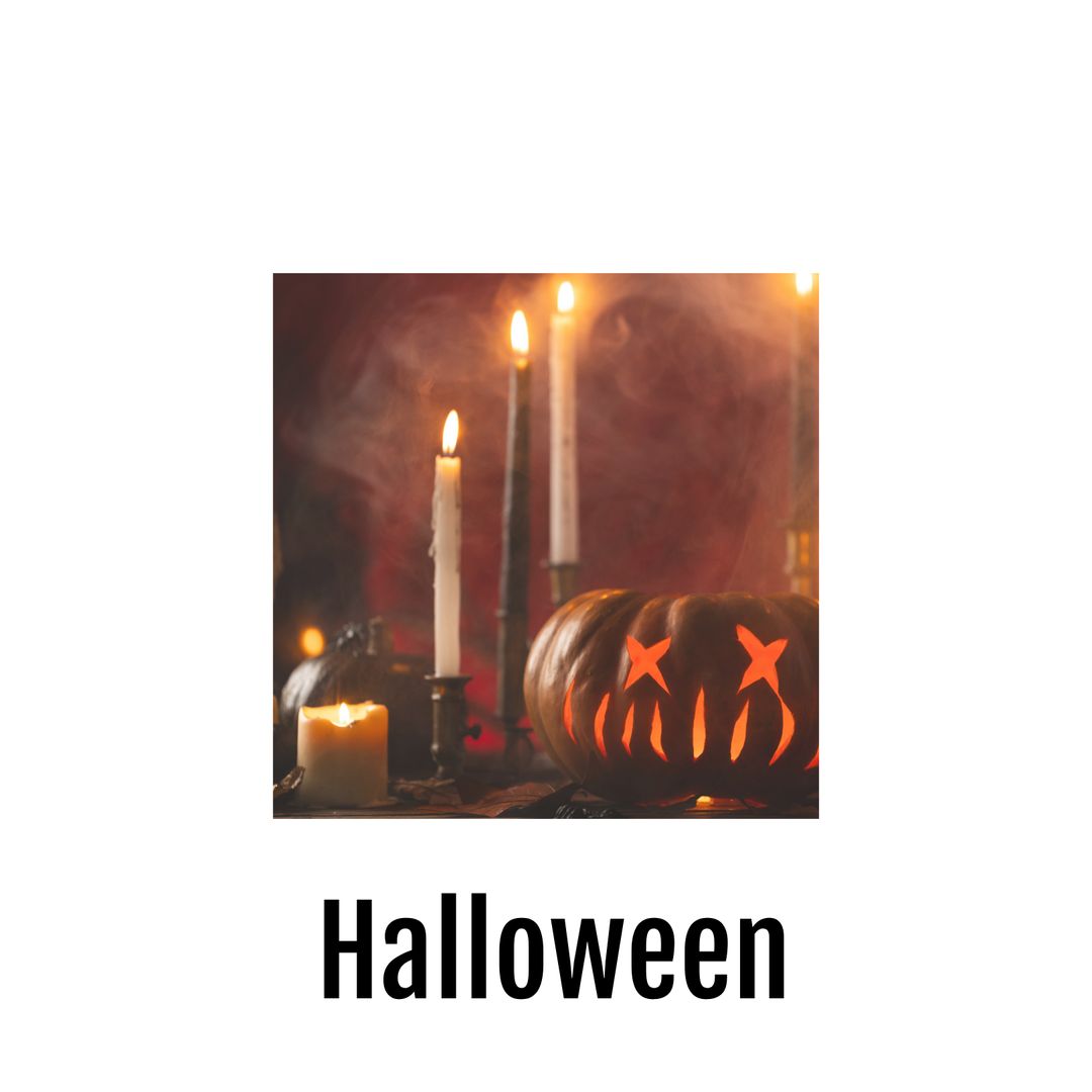 Halloween Carved Pumpkin with Lit Candles in Smoky Atmosphere - Download Free Stock Templates Pikwizard.com