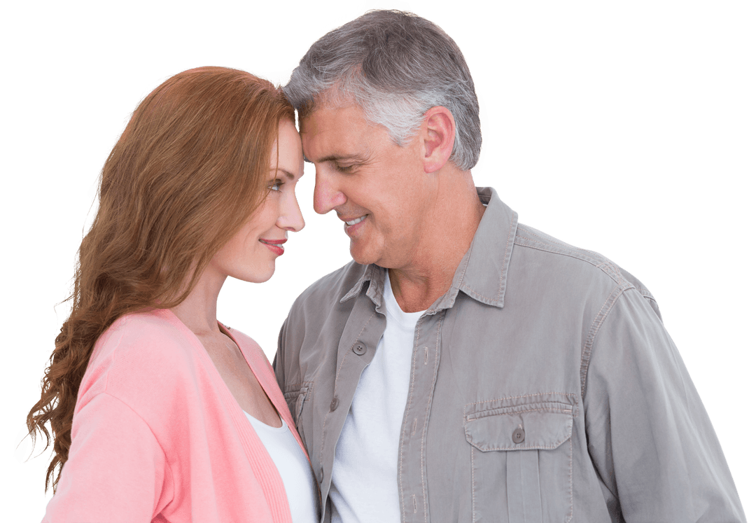 Transparent Smiling Mature Couple Hugging Affectionately