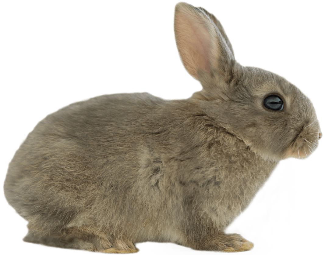 Transparent Side View of Cute Brown Rabbit Sitting