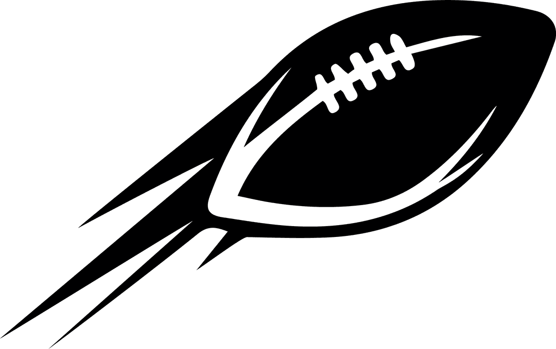 Sleek Silhouette of a Flying American Football with Motion Lines on Transparent Background