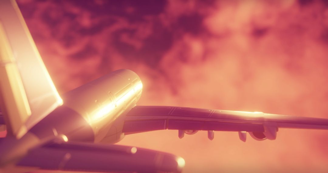 Digital Airplane Against Sunset Sky with Clouds