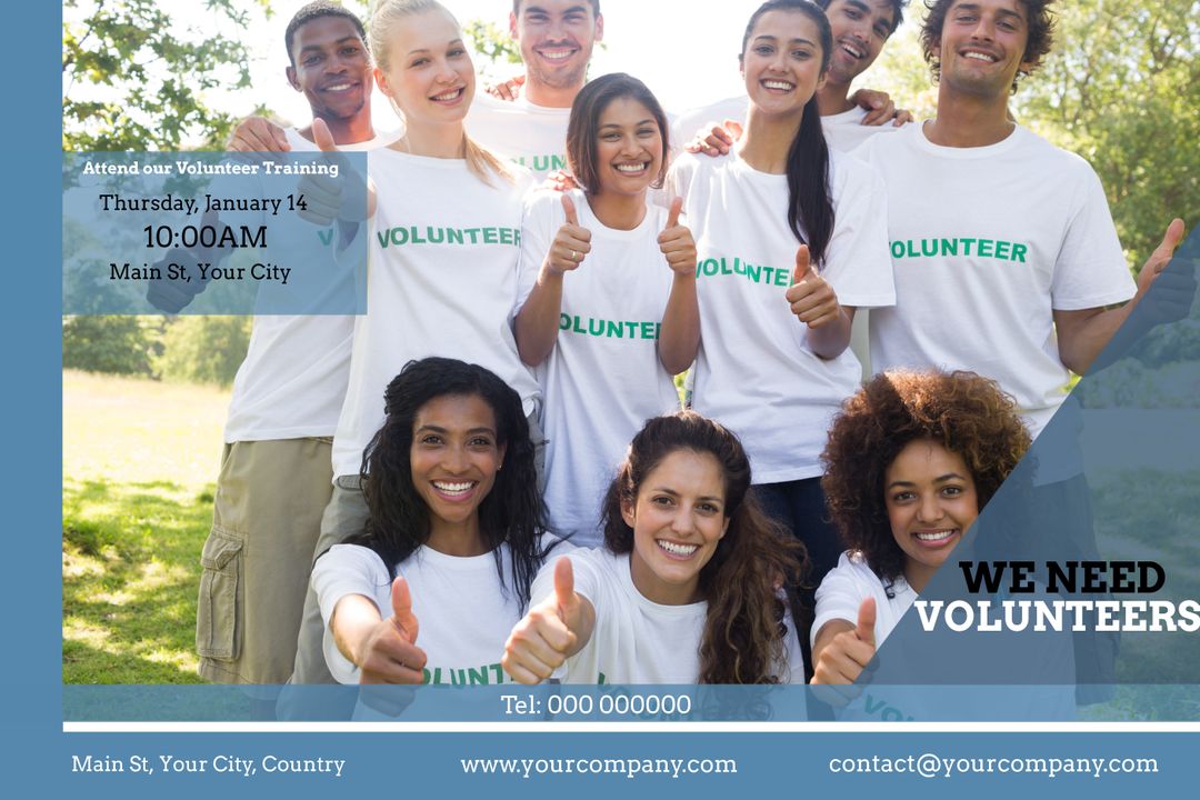 Diverse Volunteers Smiling Outdoors Promoting Team Spirit