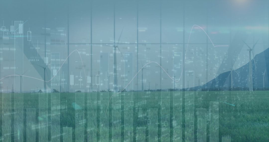 Renewable Energy and Finance: Wind Turbines Overlaid with Charts