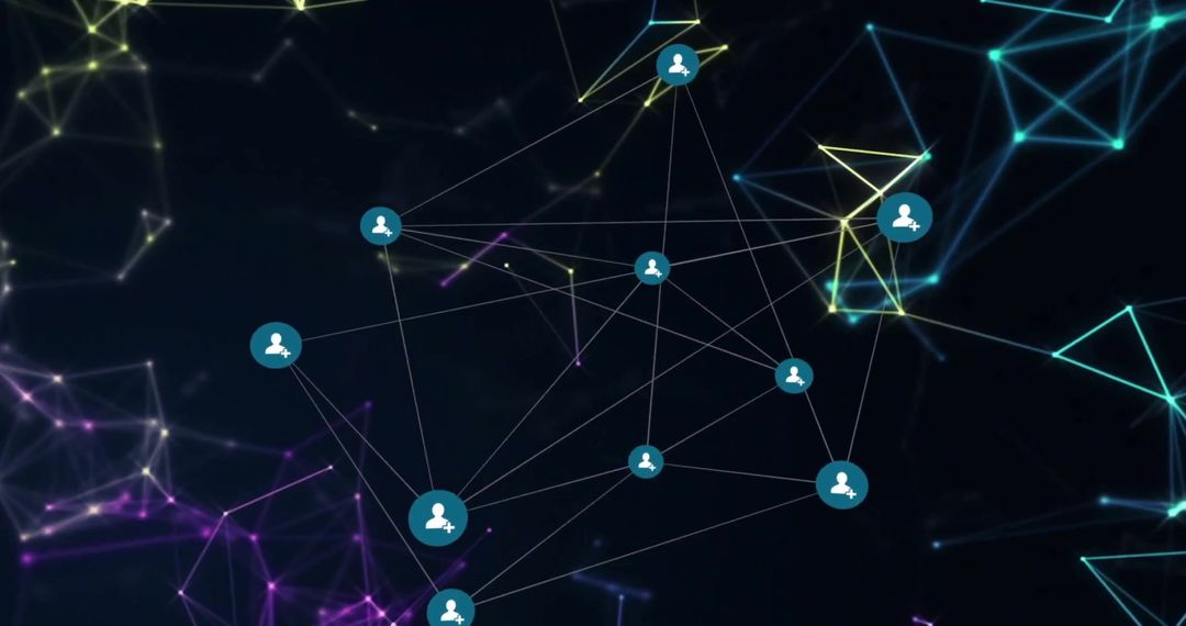 Digital Network Connections with User Icons on Black Background
