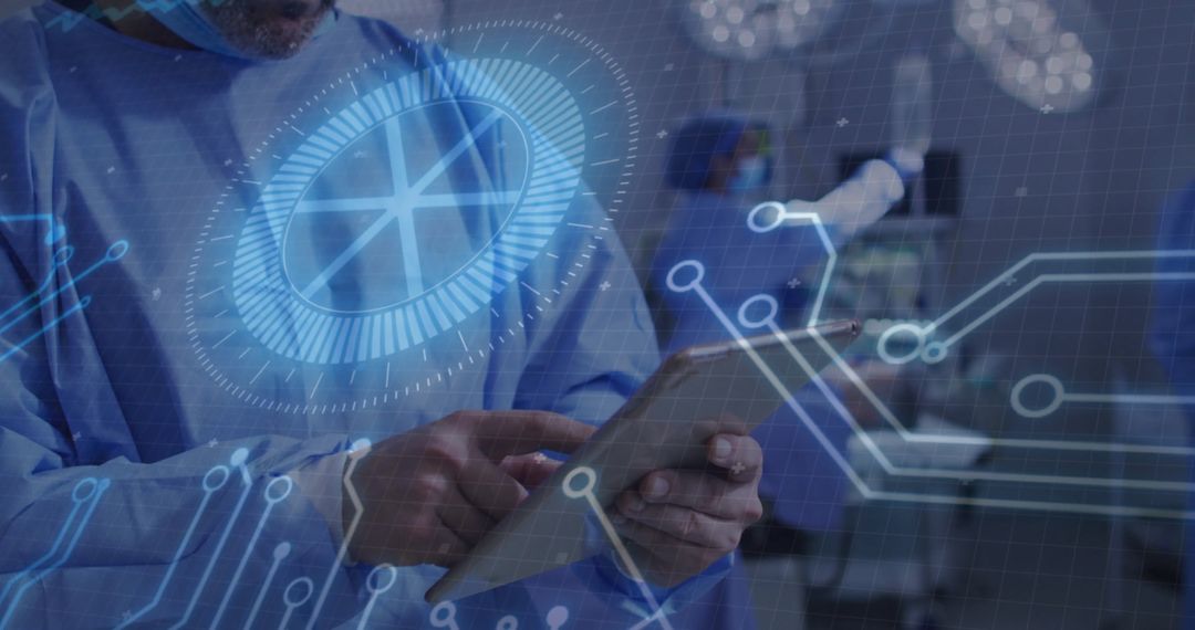 Surgeon Interacting with Modern Technology in Futuristic Operating Room