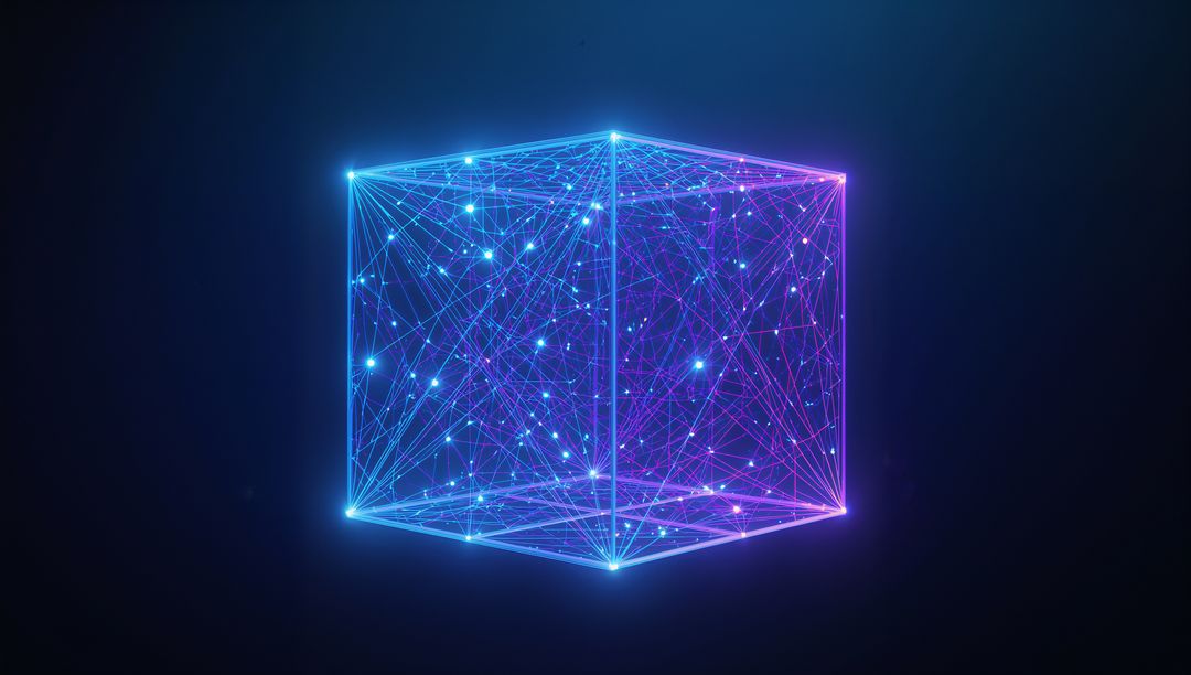 Glowing 3D Wireframe Cube in Cybernetic Space