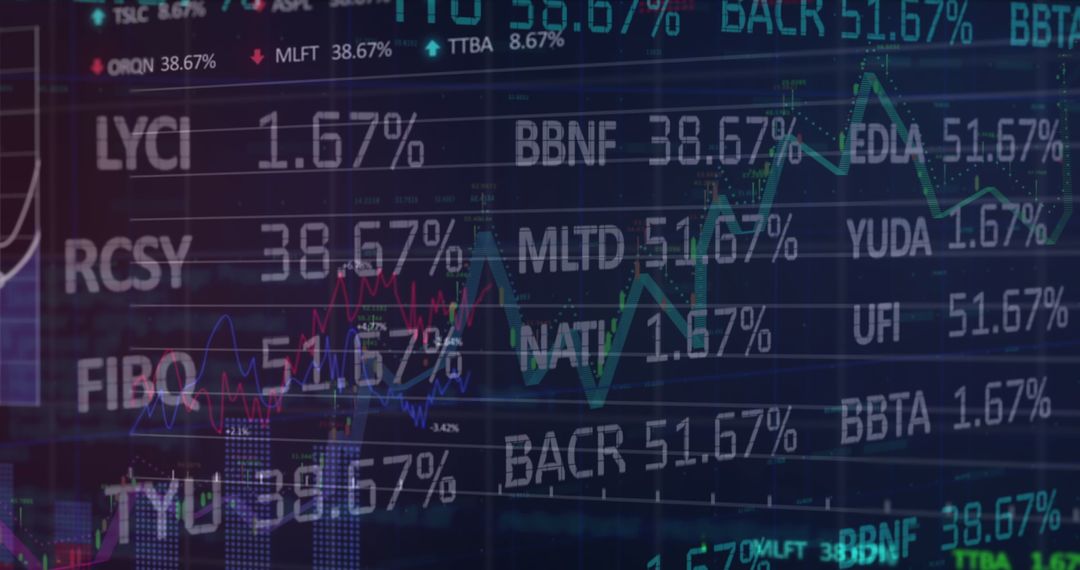 Fluctuating Stock Market Data on Digital Screen