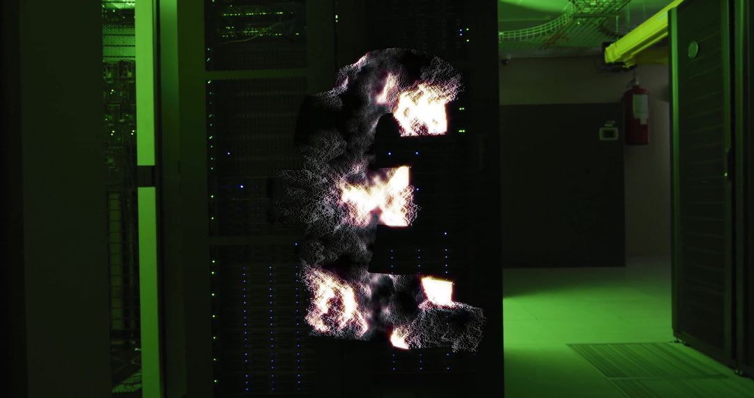 Digital Visualization of Cloud Computing in Server Room with Symbol