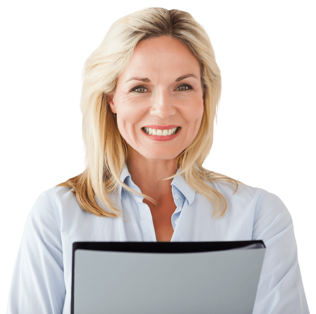 Smiling Professional Businesswoman Holding File on Transparent Background