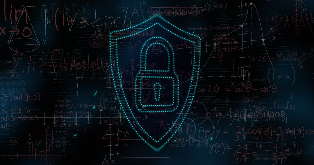 Cybersecurity Concept with Padlock and Mathematical Equations