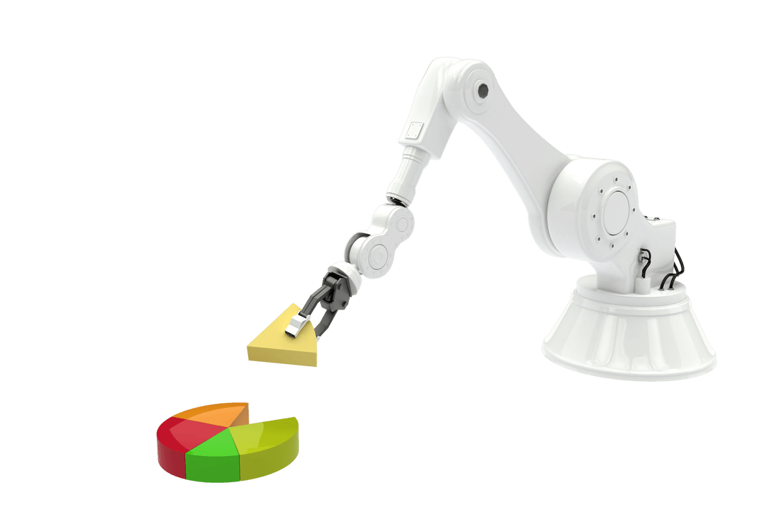 Robotic Arm Constructing Pie Chart on Transparent Background