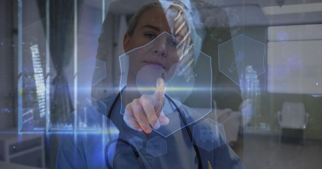 Doctor Using Futuristic Holographic Technology in Hospital