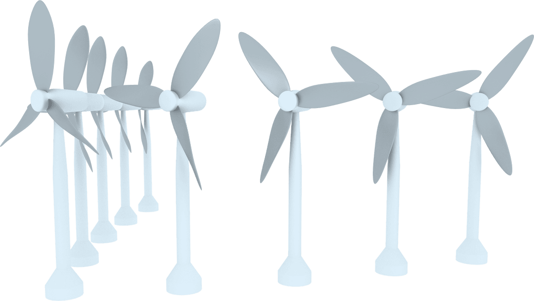 Transparent Blue Wind Turbine Array Illustration