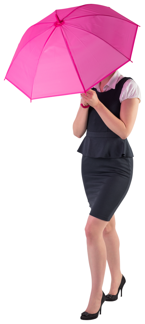 Transparent businesswoman holding pink umbrella feeling fearful - Download Free Stock Images Pikwizard.com