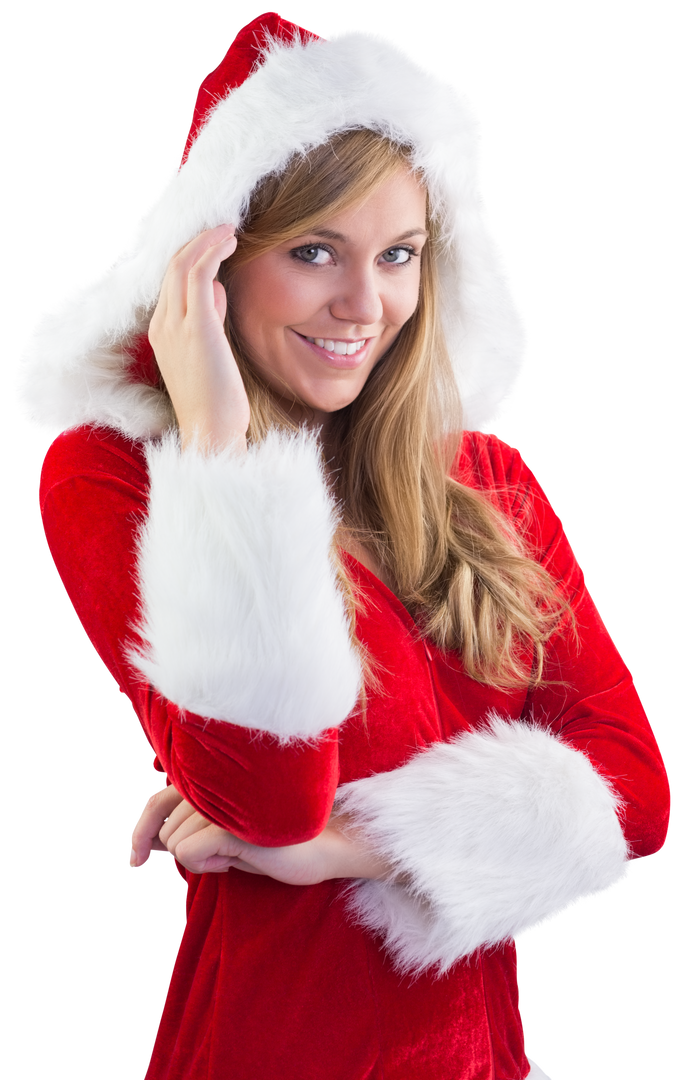 Smiling Blonde Woman in Santa Outfit Celebrating Christmas - Transparent Background - Download Free Stock Images Pikwizard.com