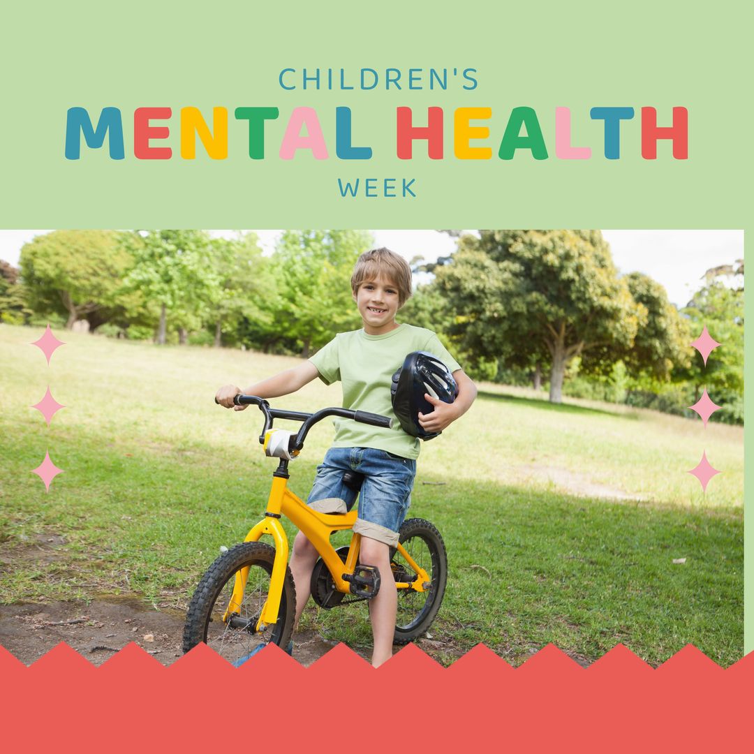 Children's Mental Health Week Campaign with Boy on Yellow Bicycle - Download Free Stock Templates Pikwizard.com