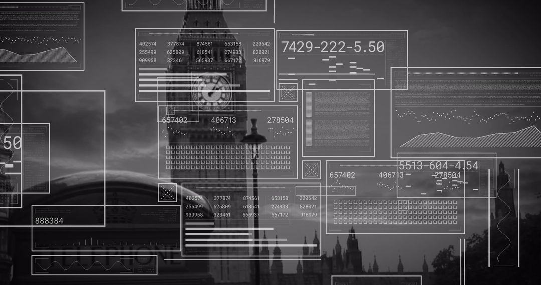 Digital Data Interfaces Over Iconic Big Ben Skyline
