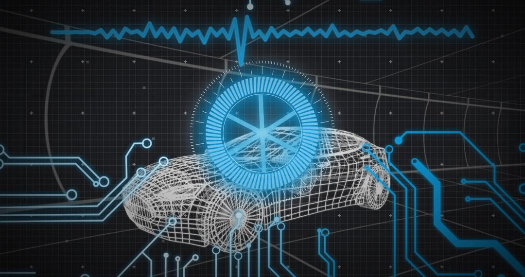 Futuristic Digital Wireframe Car with Virtual Technology Overlay