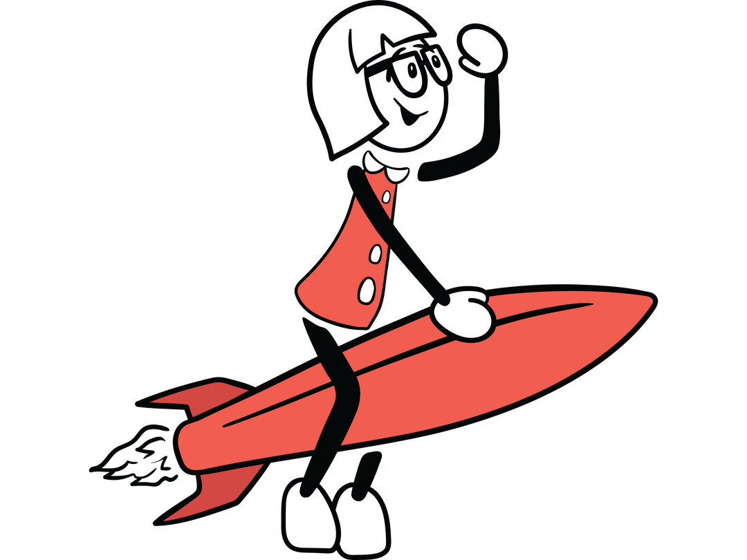 Smiling Cartoon Woman Riding Red Rocket on Transparent Background - Download Free Stock Images Pikwizard.com