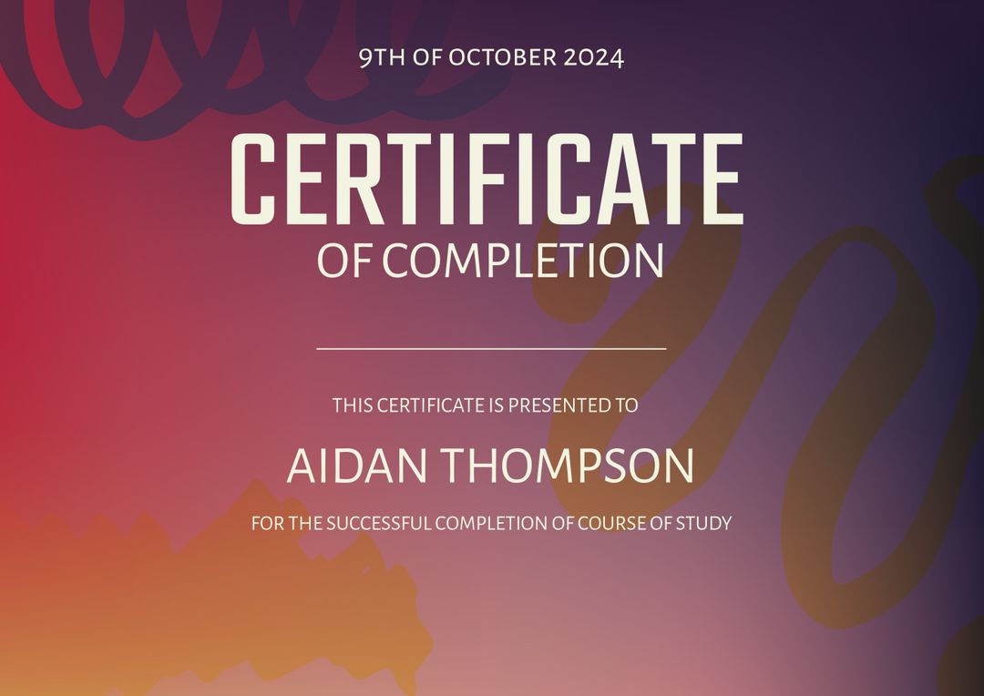 Vibrant Certificate of Completion Featuring Bold Typography and Colorful Elements - Download Free Stock Templates Pikwizard.com