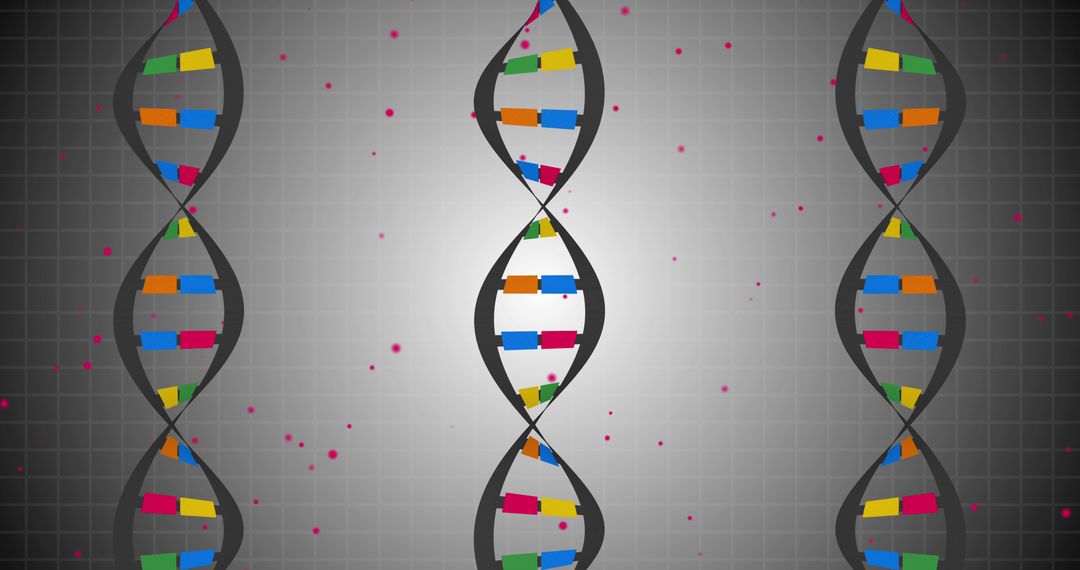 DNA Strands on Abstract Grid Background with Digital Elements