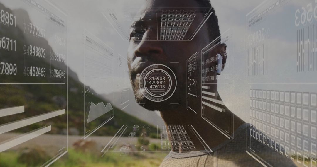 Man Viewing Augmented Reality Data in Mountain Valley