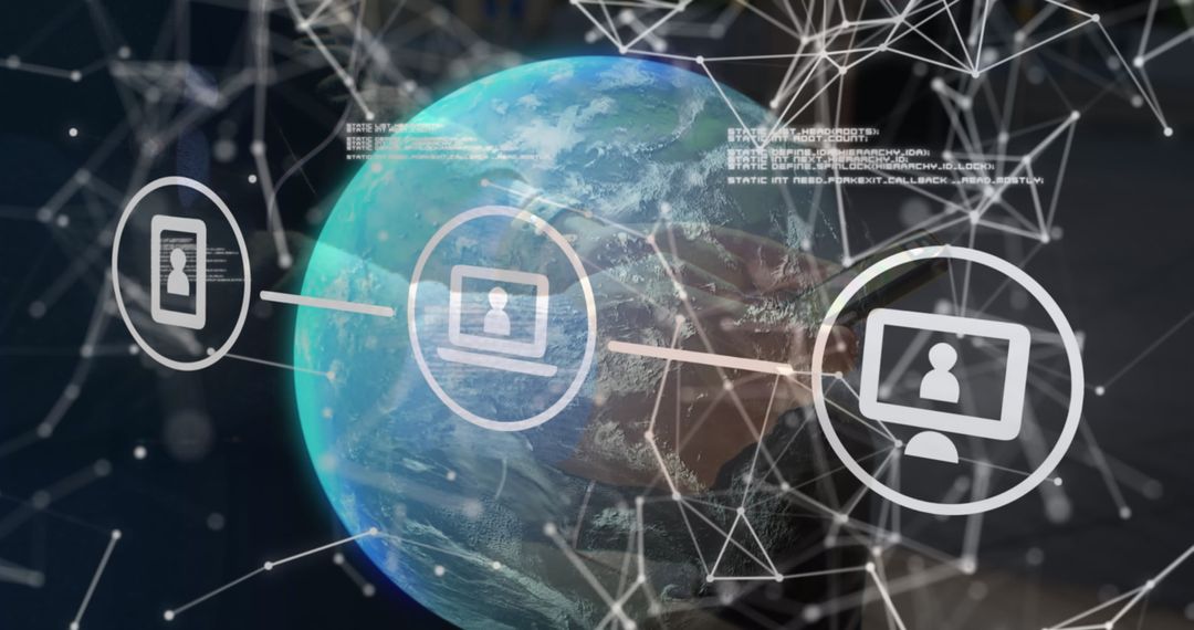 Global Network Connections Interacting with Digital Data Interface
