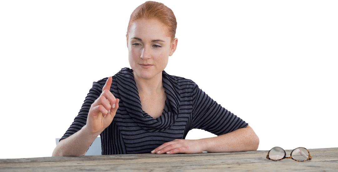 Transparent businesswoman using virtual interface technology